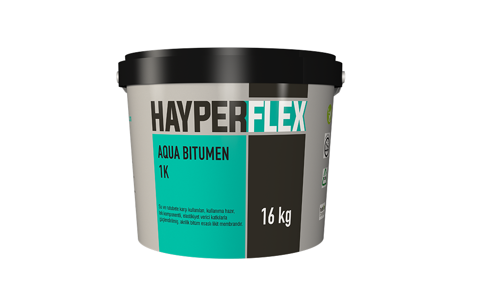 AQUA BITUMEN 1K Tek bileşenli, kauçuk katkılı, polimer modifiyeli bitüm yalıtım malzemesidir.